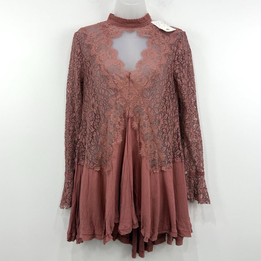 Free People Tell Tale Lace Tunic Dress XS NWT Sheer Boho Hippie Shabby Victorian